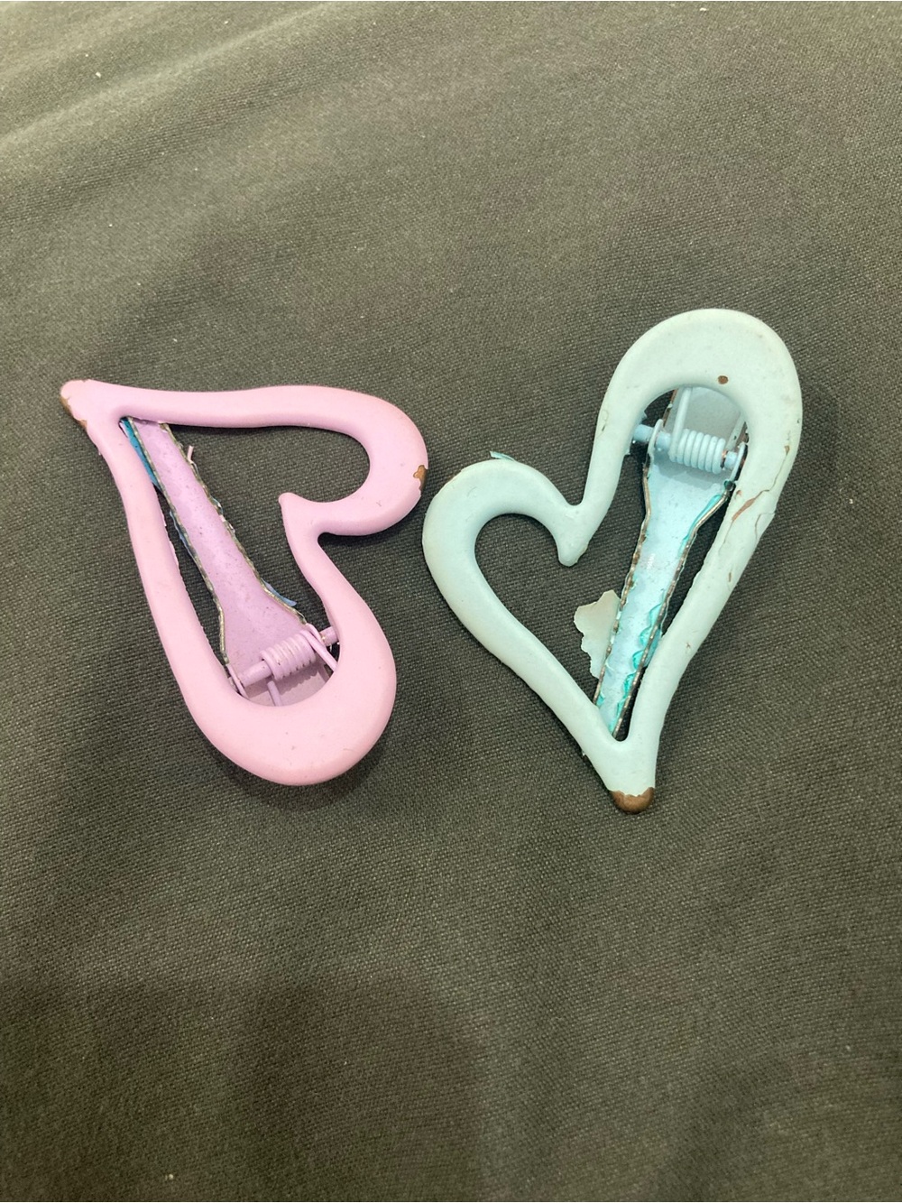 Heart-Shaped Pastel Hair Clips - Pink & Light Blue